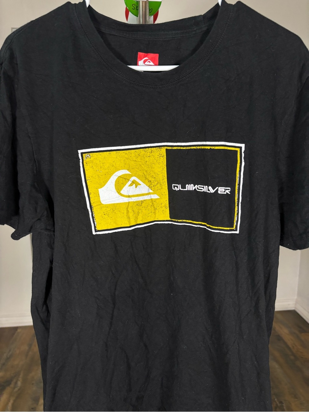 Quiksilver Black Short-Sleeve Tee with Yellow Logo Block - Picture 2 of 4
